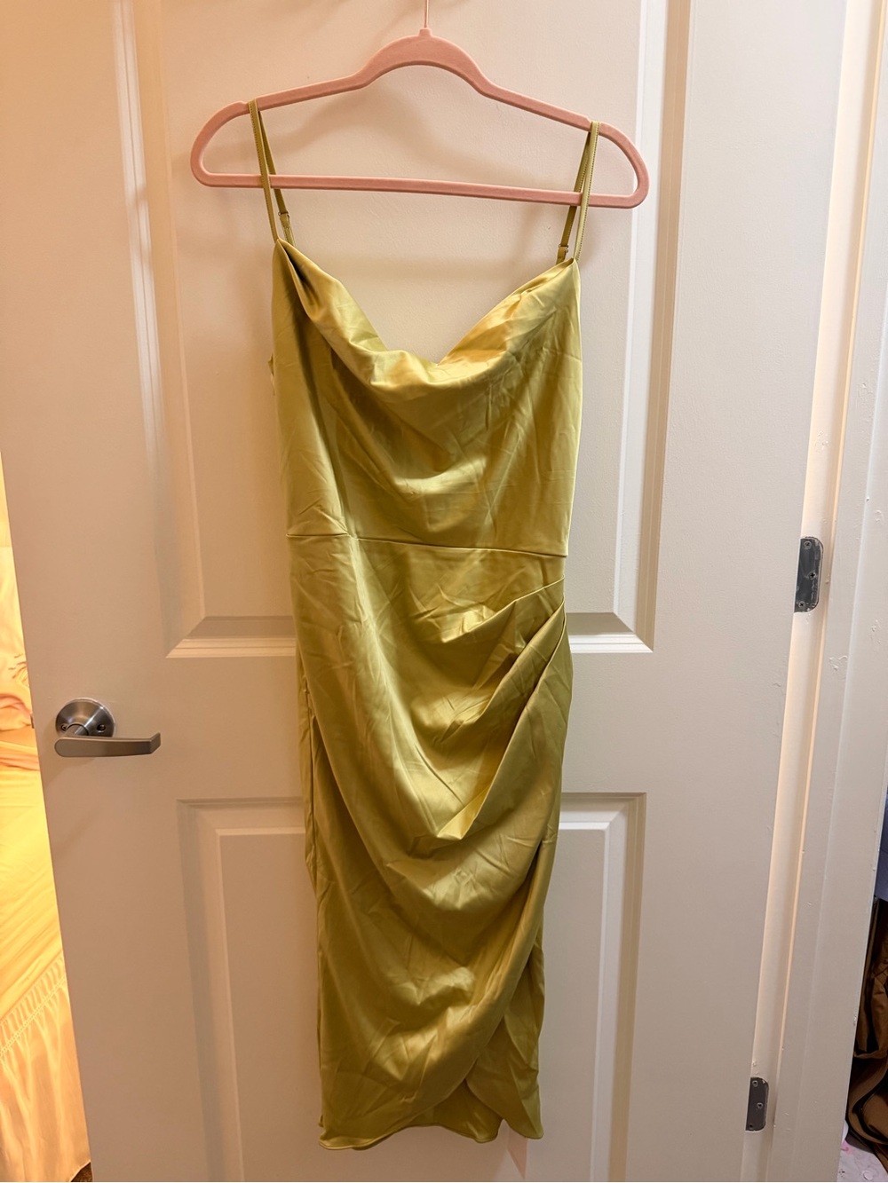 SHEIN Satin Cowl Midi Dress in Chartreuse Green